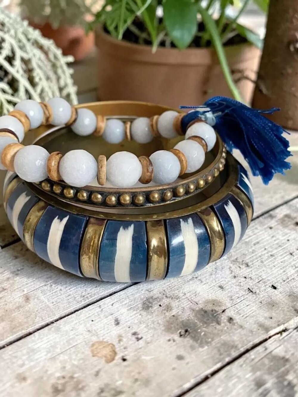 Bohemian Vintage Bracelet Stack – Brass, Gemstone, Bangles, Eclectic Statement